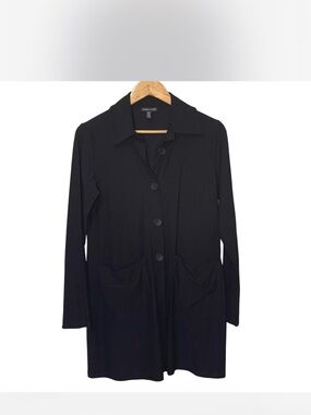 Eileen Fisher Black Long Knit Cardigan Coat